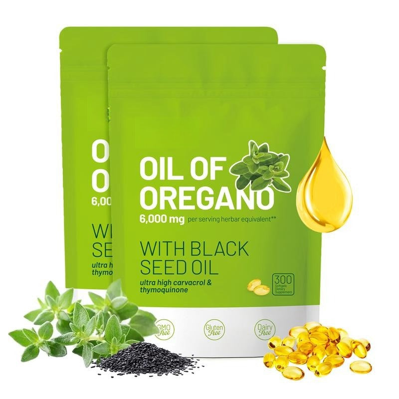 Oil of Oregano with Black Seed Oil 300 Capsules|Natural Antioxidants |Nutritional Support | Highly Effective Botanicals Dietary Healthcare Supplement |Fitness