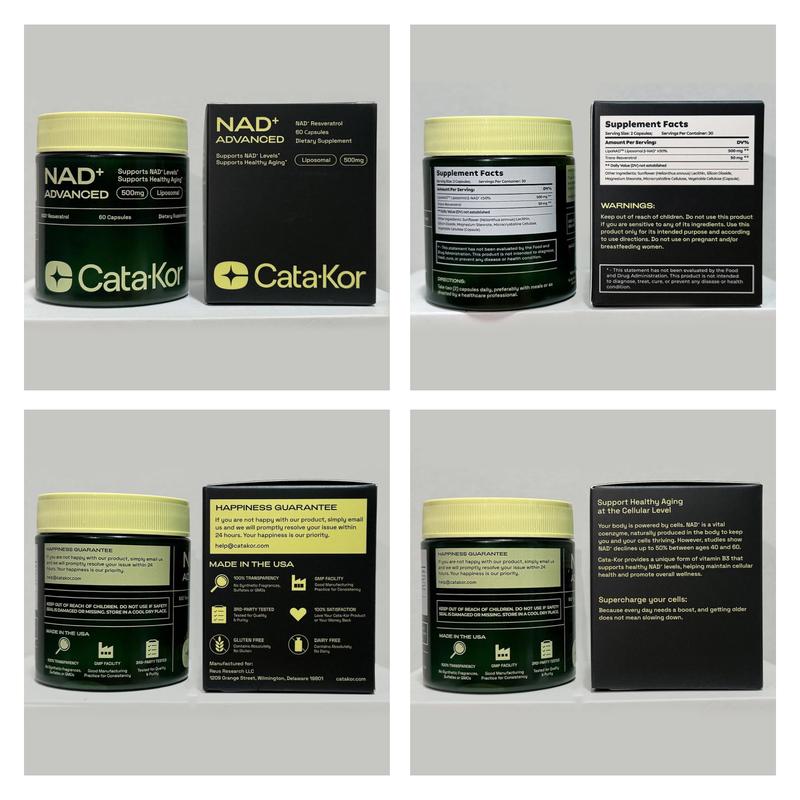 Cata-Kor NAD Advanced 500mg - NAD + Supplement for Skin Aging Support, Energy, and Focus - 60 Count - reviously known as Reus Research NR 900