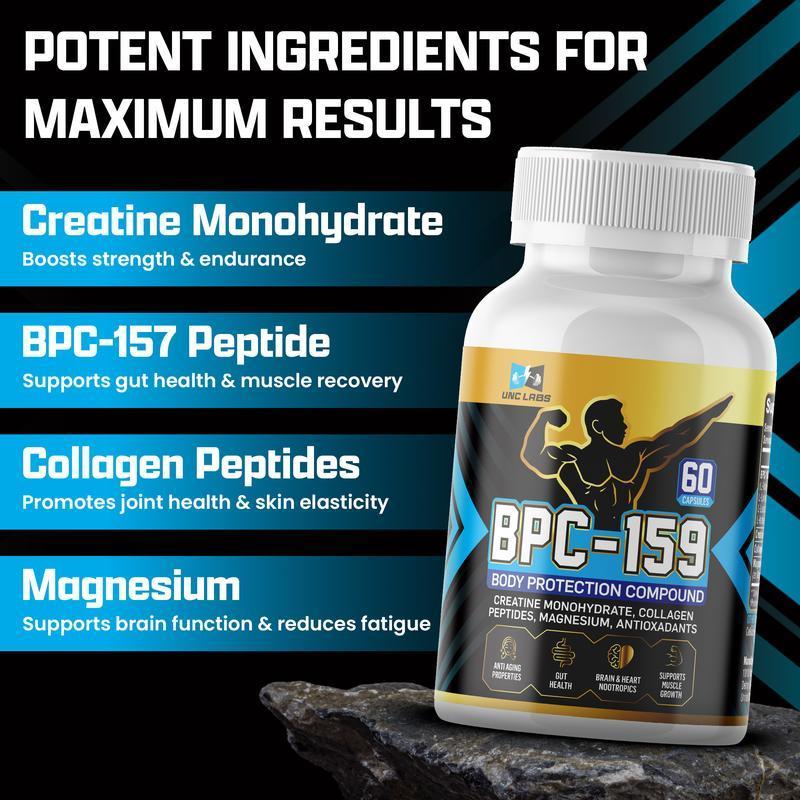 BPC Labs BPC-159 Peptide Capsules - BPC-157 Blend with Creatine Monohydrate Collagen Peptides & Magnesium Gluten Free 60 Capsules