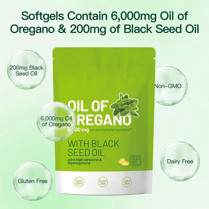 Oil of Oregano with Black Seed Oil 300 Capsules|Natural Antioxidants |Nutritional Support | Highly Effective Botanicals Dietary Healthcare Supplement |Fitness