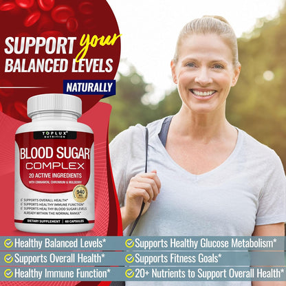 Pure Premium Blood Sugar Complex Supplement - Supports Healthy Blood Sugar Levels Already Within Normal Range Natural with Cinnamon, Bitter Melon, Chromium, Mulberry, Alpha Lipoic Acid, Non-GMO, 60 Capsules Multi-Vitamin