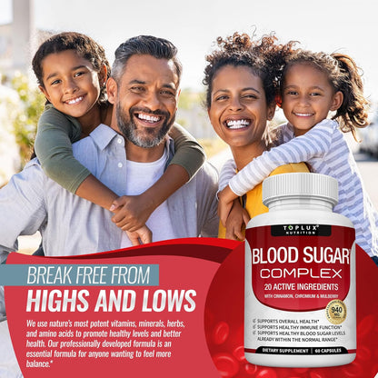 Pure Premium Blood Sugar Complex Supplement - Supports Healthy Blood Sugar Levels Already Within Normal Range Natural with Cinnamon, Bitter Melon, Chromium, Mulberry, Alpha Lipoic Acid, Non-GMO, 60 Capsules Multi-Vitamin