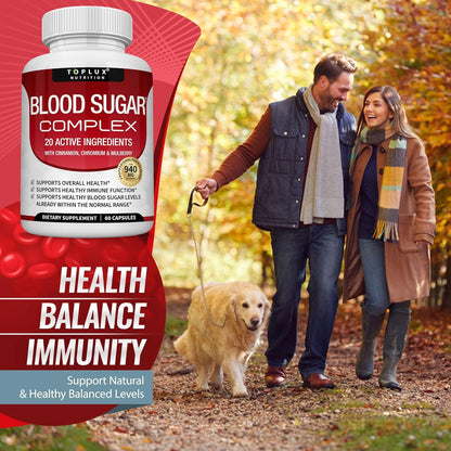 Pure Premium Blood Sugar Complex Supplement - Supports Healthy Blood Sugar Levels Already Within Normal Range Natural with Cinnamon, Bitter Melon, Chromium, Mulberry, Alpha Lipoic Acid, Non-GMO, 60 Capsules Multi-Vitamin