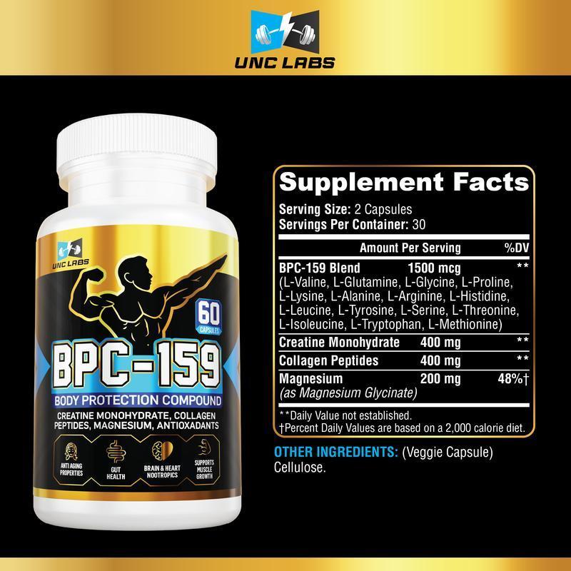 BPC Labs BPC-159 Peptide Capsules - BPC-157 Blend with Creatine Monohydrate Collagen Peptides & Magnesium Gluten Free 60 Capsules